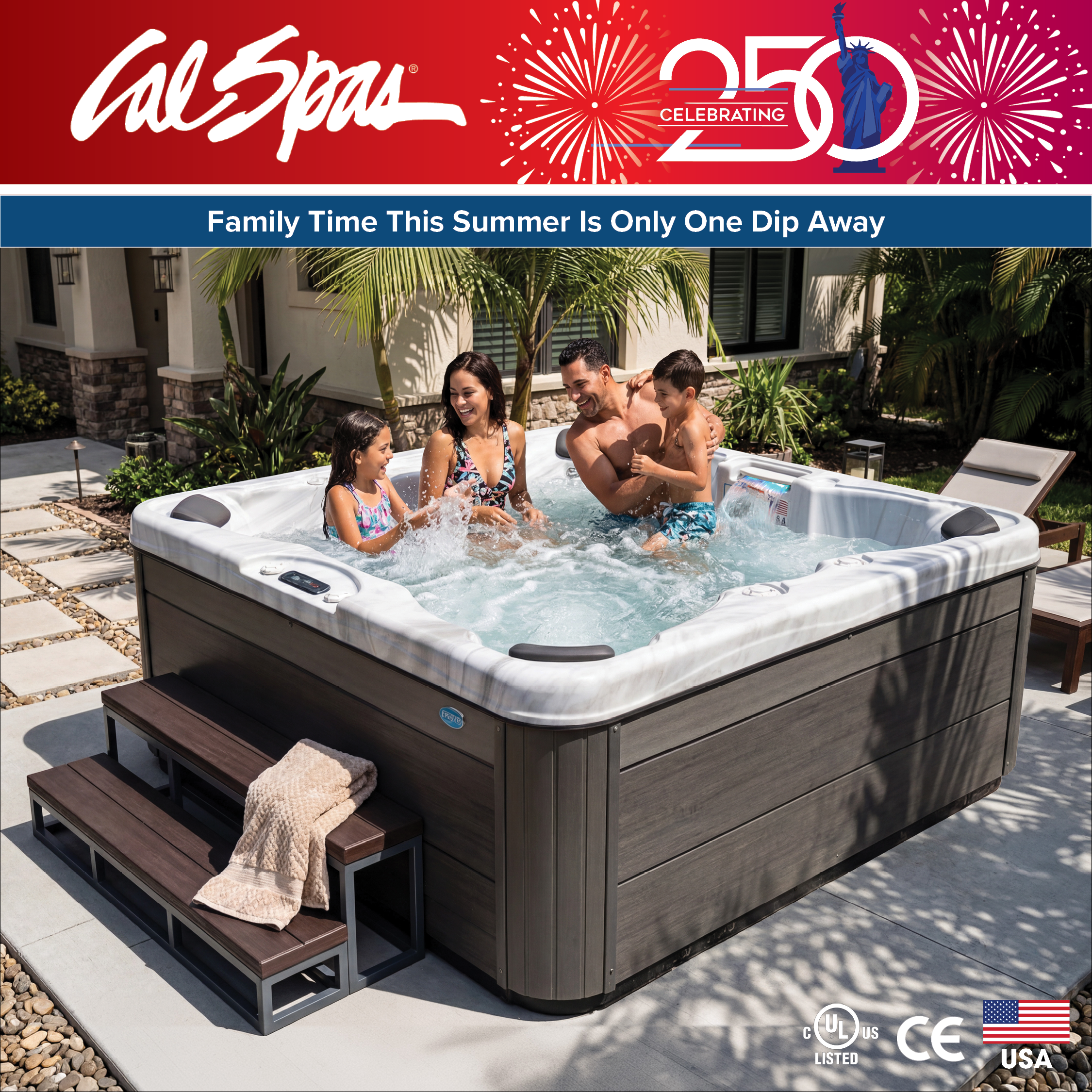 Calspas hot tub being used in a family setting - Skokie